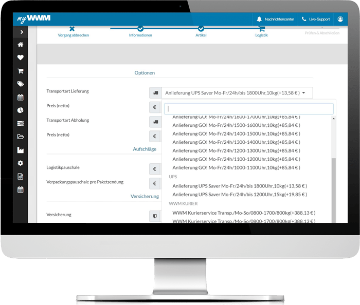 WWMcloud Eventmanagement Veranstaltung buchen Logistik Optionen